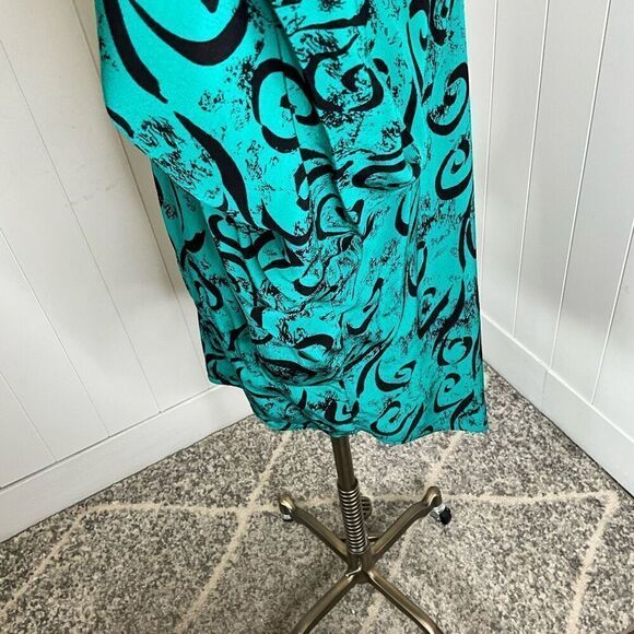 Vintage Saint Jermaine Paris Womens 1X Button Front Tunic Top Green Black Swirls - Picture 7 of 16